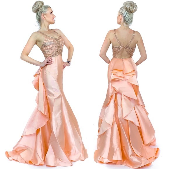 Cinderella Divine Dresses & Skirts - Pink Peach Beaded Mermaid Pageant Gown Prom Dress